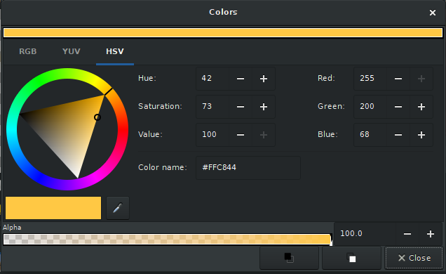 Screenshot of the Synfig interface, showing the color selection menu.