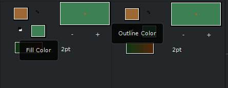 Screenshot of Synfig interface, showing the previews of the current fill color and the current outline color. 
