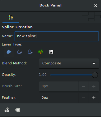 Screenshot of the Synfig Studio interface, showing the dock panel of the Spline tool.