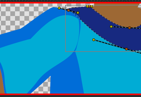 A screenshot of the Synfig Studio interface, showing further refinement of shapes in the animation.