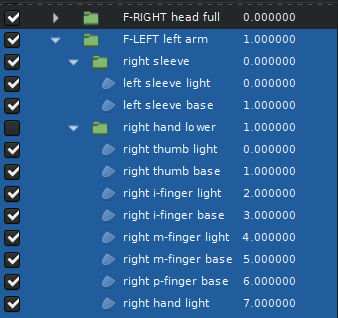 A screenshot of the Synfig Studio interface, showing several layers selected.
