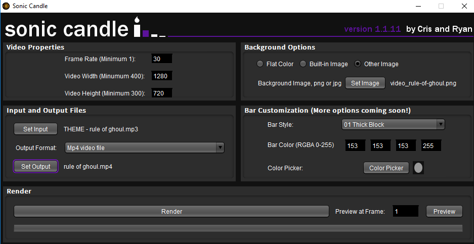 Screenshot showing the Sonic Candle interface