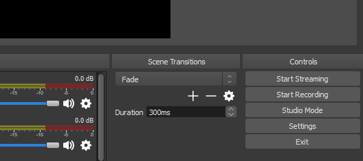 Screenshot of OBS Studio interface, showing the "Start Recording" option on the right side of the interface