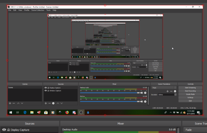 Screenshot of OBS Studio, showing the display preview.